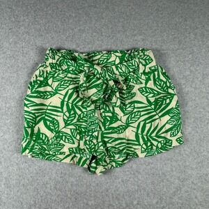 Cali‎ 1850 Los Angeles Green Tropical Leaf Linen Blend Paperbag Shorts Small